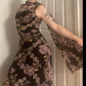 Vintage Eva blue beaded floral maxi dress with matching versatile belt/scarf